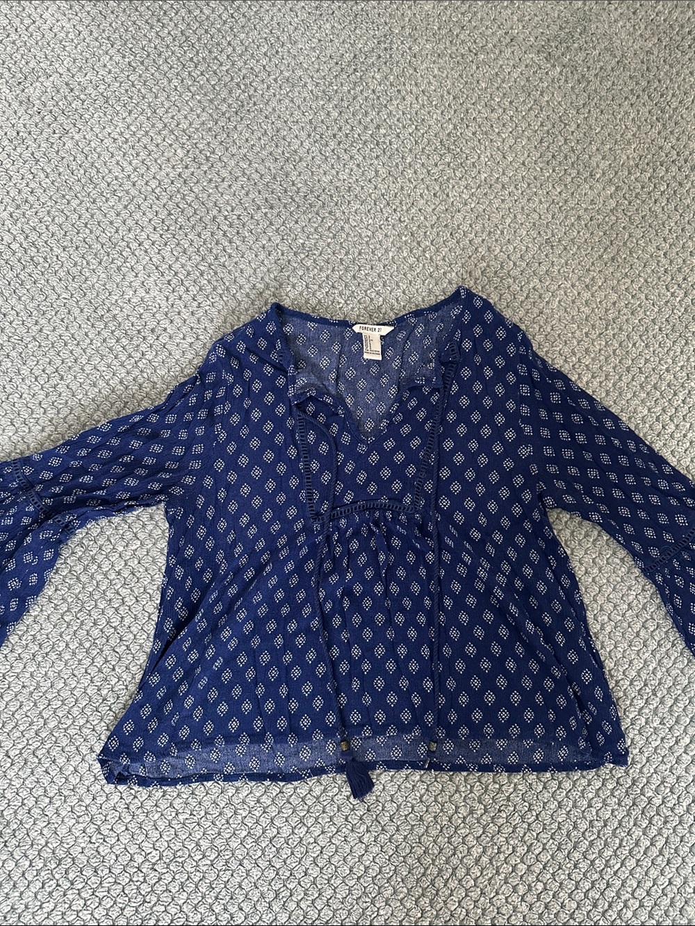 Forever 21 Navy Blue Printed Boho Tie-Front Tunic